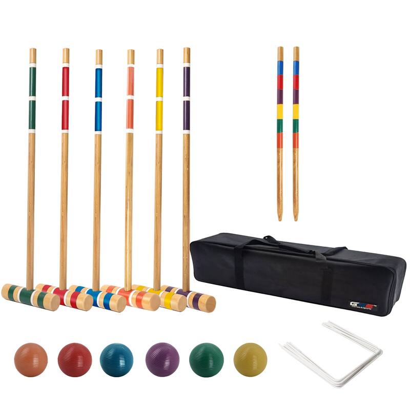 GSE™ Classic 6-Player Croquet Set with 6 Mallets & Croquet Balls, 9 Wickets, 2 Stakes and a Carrying Case - Croquet Set - 16 Years and Up - Croquet Set