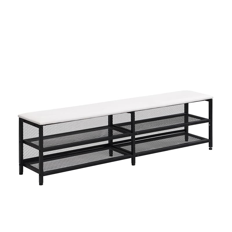 Modern Twin/Full Metal Bed Frame with Upholstered Top, Storage Shelves, and Wooden Cabinet