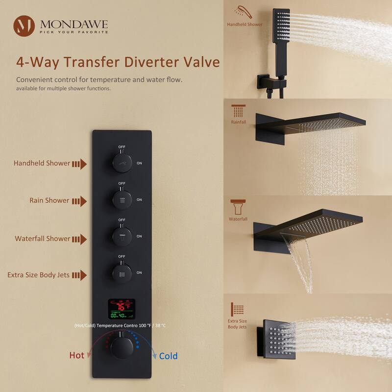 22 Inch Wall Mounted Thermostatic Shower System Temperature Digital Display Shower Faucet Set