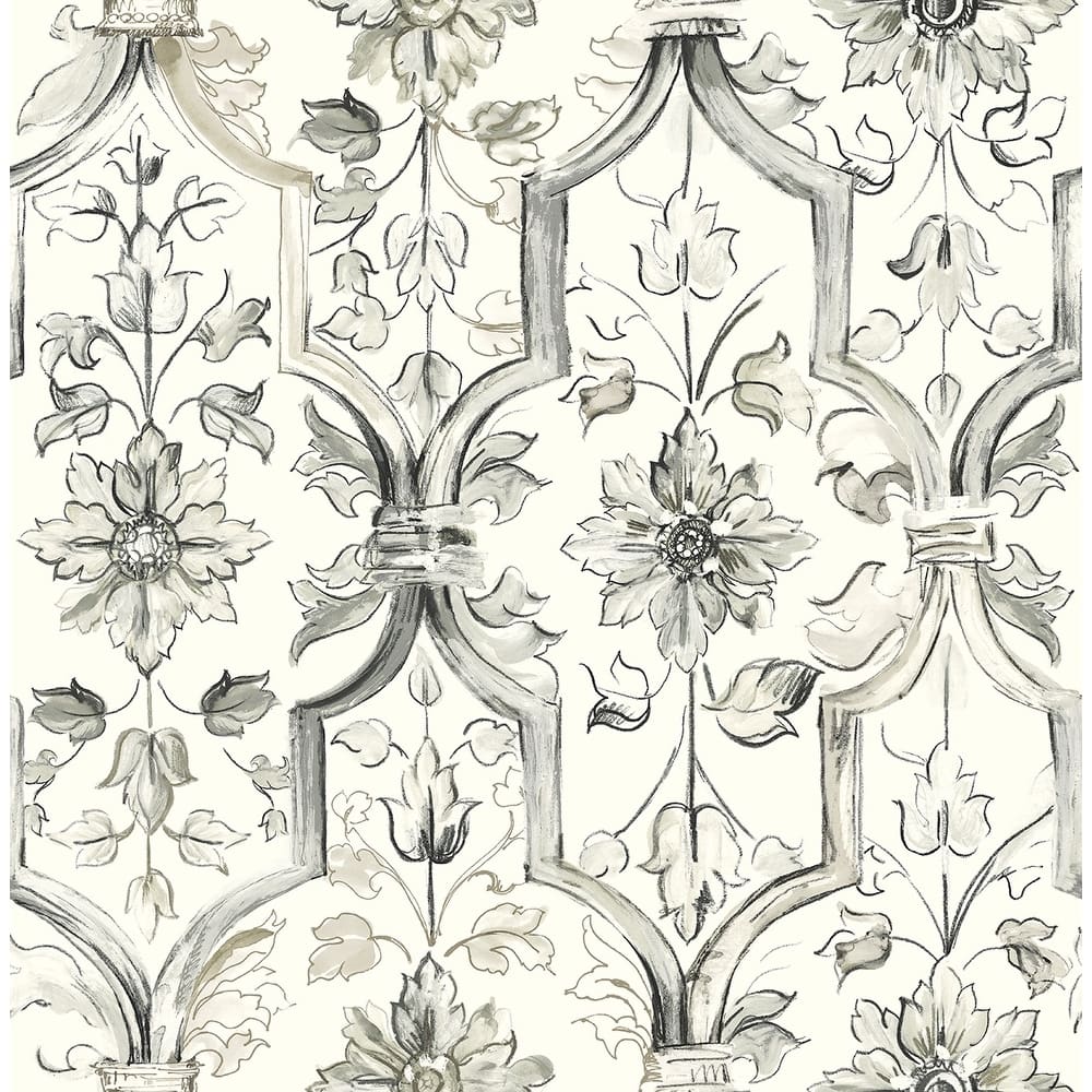 Seabrook Designs Tivoli Floral Trellis Unpasted Wallpaper