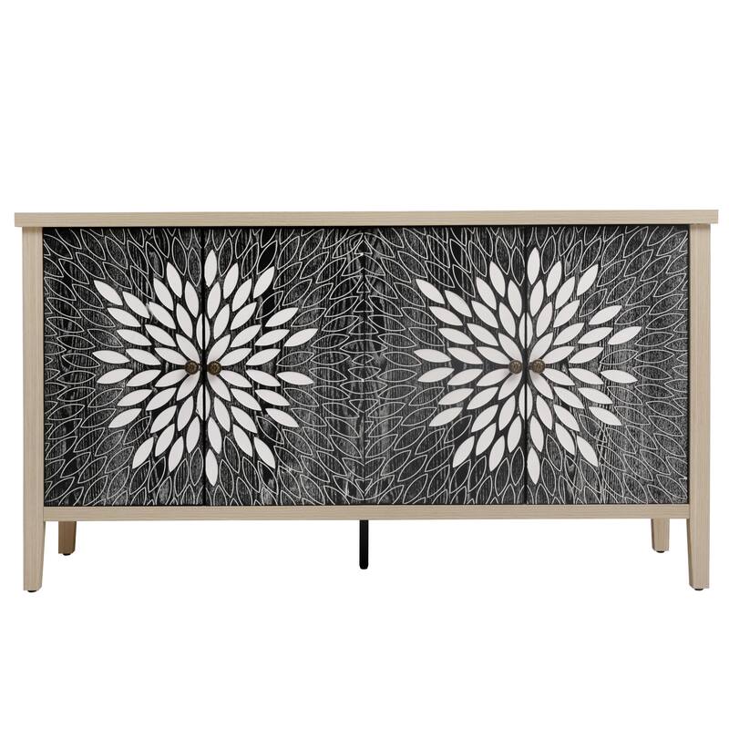 GDFStudio - Oakvista Modern Wooden Storage Sideboard Buffet Cabinet with 4 Doors and Adjustable Shelves