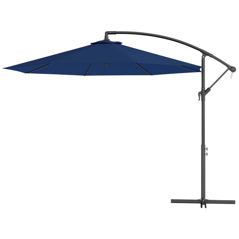 10ft UV and Water-Resistant Polyester Fabric Offset Patio Umbrella with Adjustable Crank and Stable Base - Dia.116.1" x 98.4"H - Navy Blue