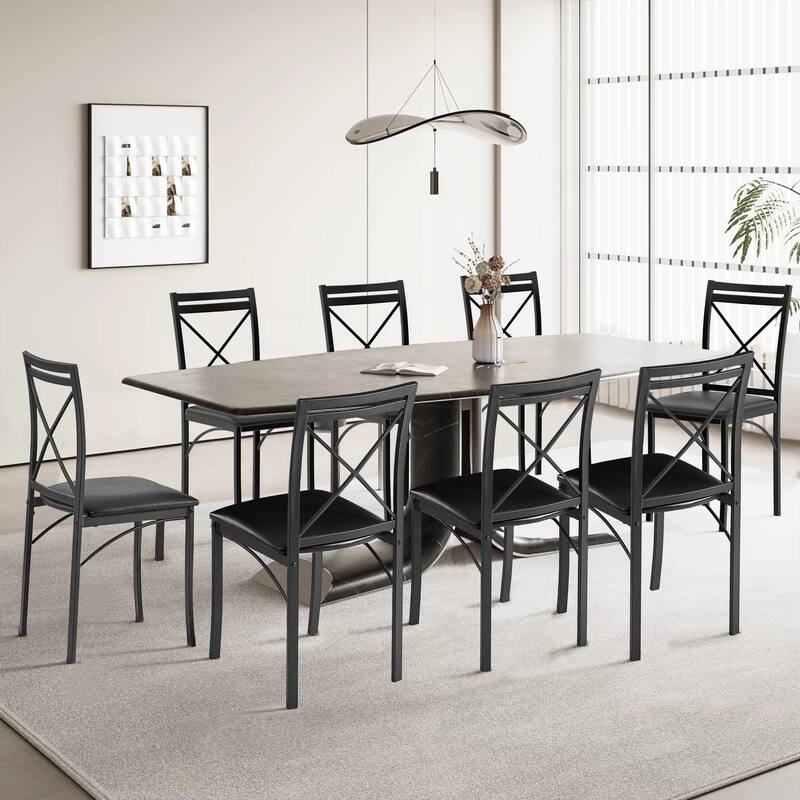 VECELO Dining Chairs Set of 4/8, Beige/Black Folding Chairs with Steel Frame - Set of 8 - Marble Black