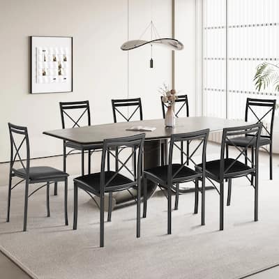 VECELO Dining Chairs Set of 4/8, Beige/Black Folding Chairs with Steel Frame