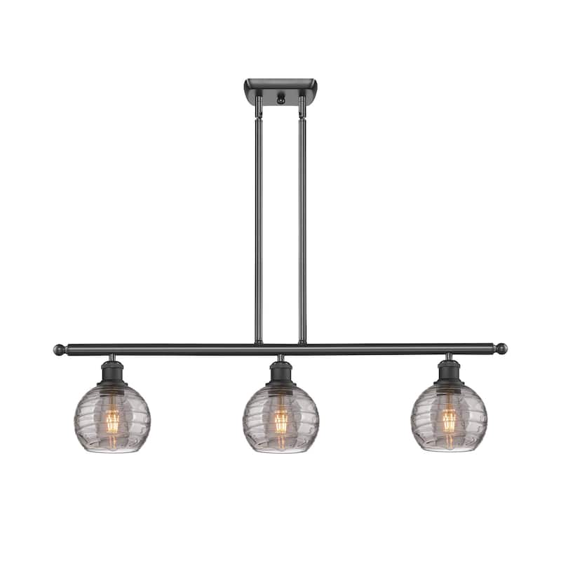 Innovations Lighting 516-3I 9 36 Athens Deco Swirl Chandelier Athens - Matte Black / Light Smoke Deco Swirl