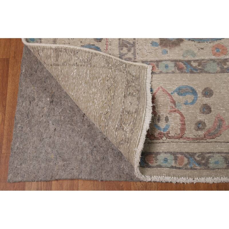 Geometric Beige Tabriz Persian Area Rug Hand-Knotted Wool Carpet - 9'8"x 13'4"