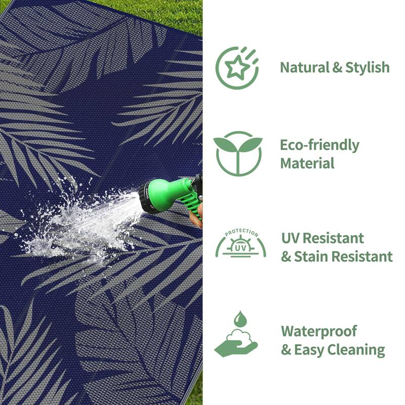 Mcow Palm Leaf Collection Reversible Woven Waterproof Outdoor Area Rug