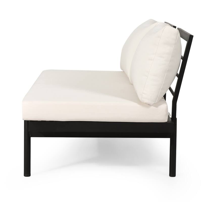 Roomfitters Outdoor 2 Seater Sofa with Cushions and Side Table, Left/Right Facing Sectional, Beige