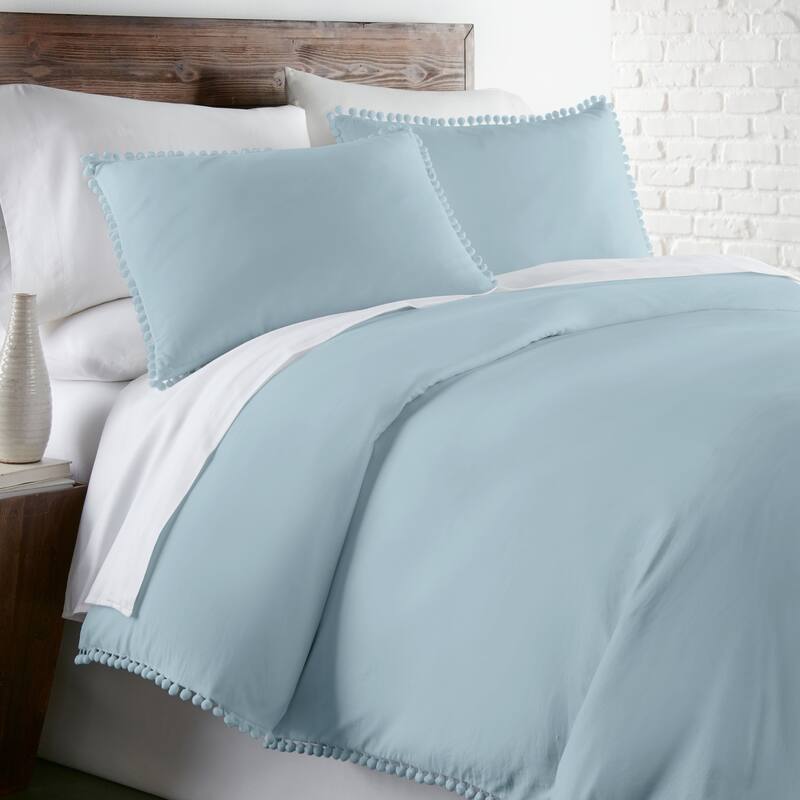 Pre-Washed 3-piece Pom Pom Duvet Cover Set
