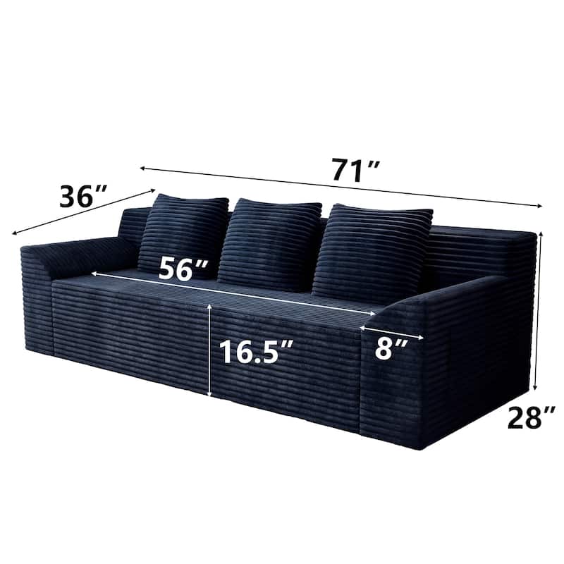 71" 3-Seater Corduroy Sofa with Deep Seat Design, Ready-to-Use for Living Room, Bedroom & Office