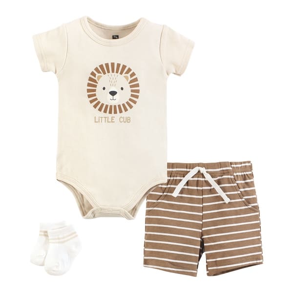 slide 1 of 1, Hudson Baby Infant Boy Bodysuit, Short and Sock, Brave Lion 0-3 Months - Brave Lion