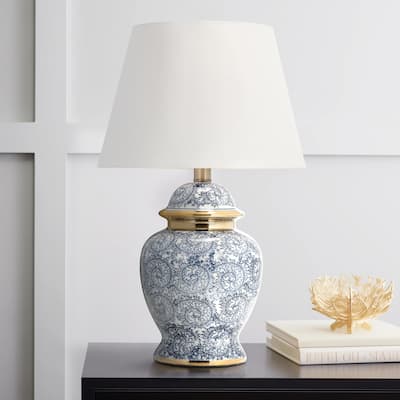 Sagebrook Home Traditional 19" Chinoiserie Table Lamp Contemporary Blue and White Ceramic Lamp with White Lamp Shade