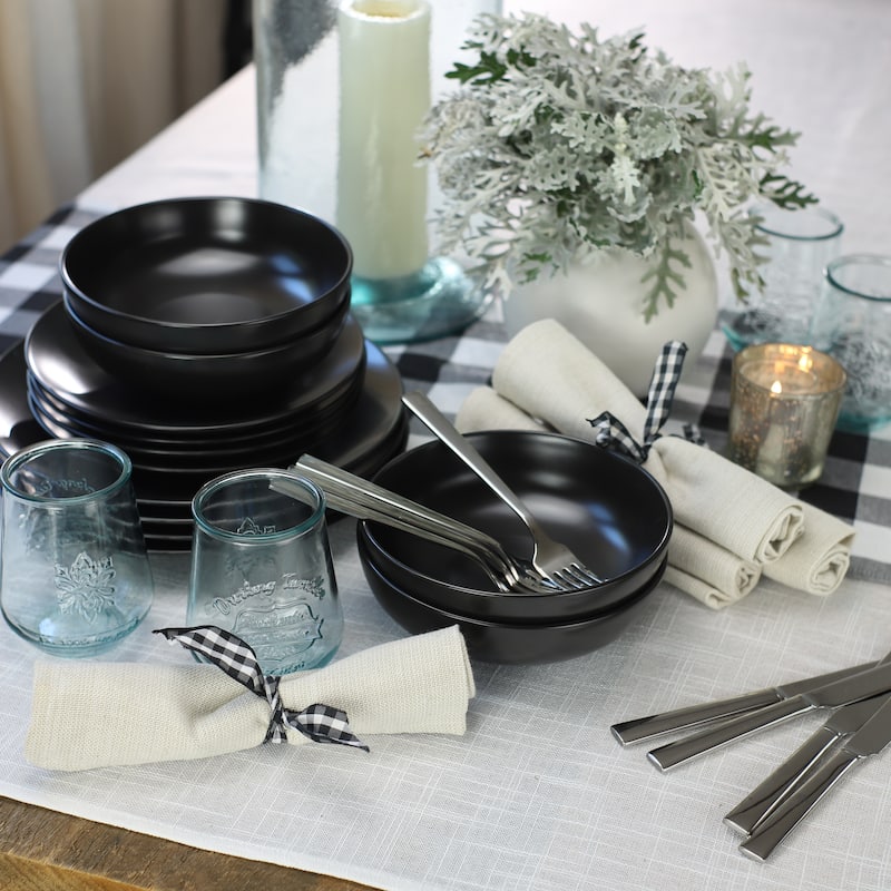 Euro Essential Semi-Matte Black 12 Piece Stoneware Dinnerware Set - Service for 4