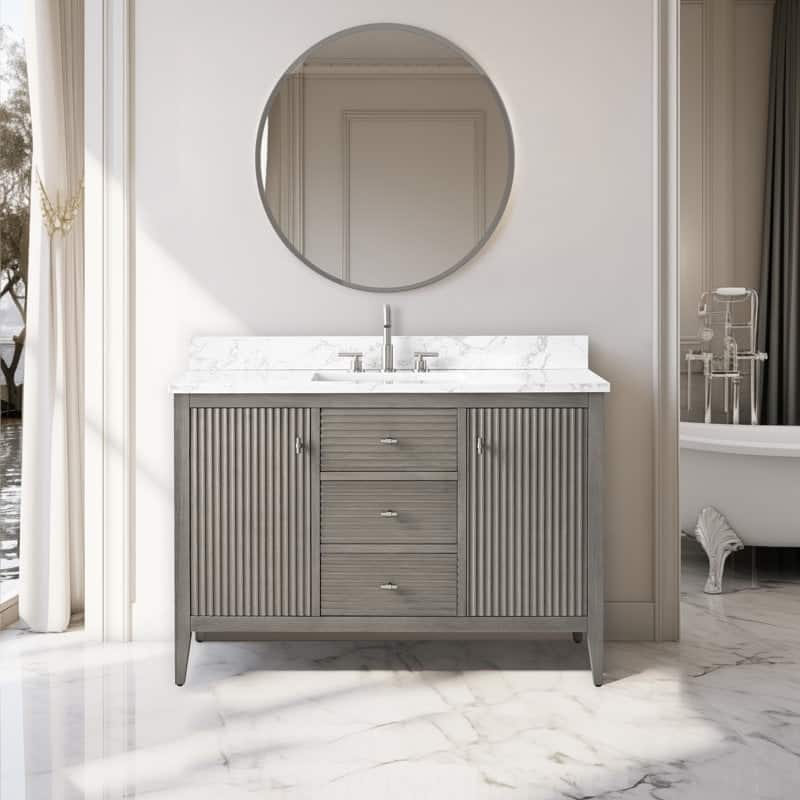 Vanity Art 48" Single Sink Bathroom Vanity Cabinet with Engineered Marble Countertop