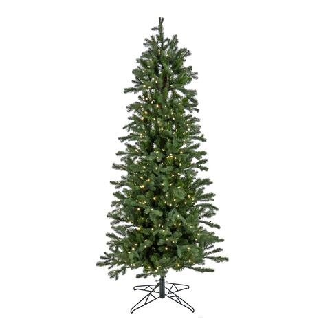 HGTV Home Collection Pre-Lit Artificial Slim Balsam Christmas Tree with PowerConnect LED Lights, Hinged Branches, Plug In, 7.5ft