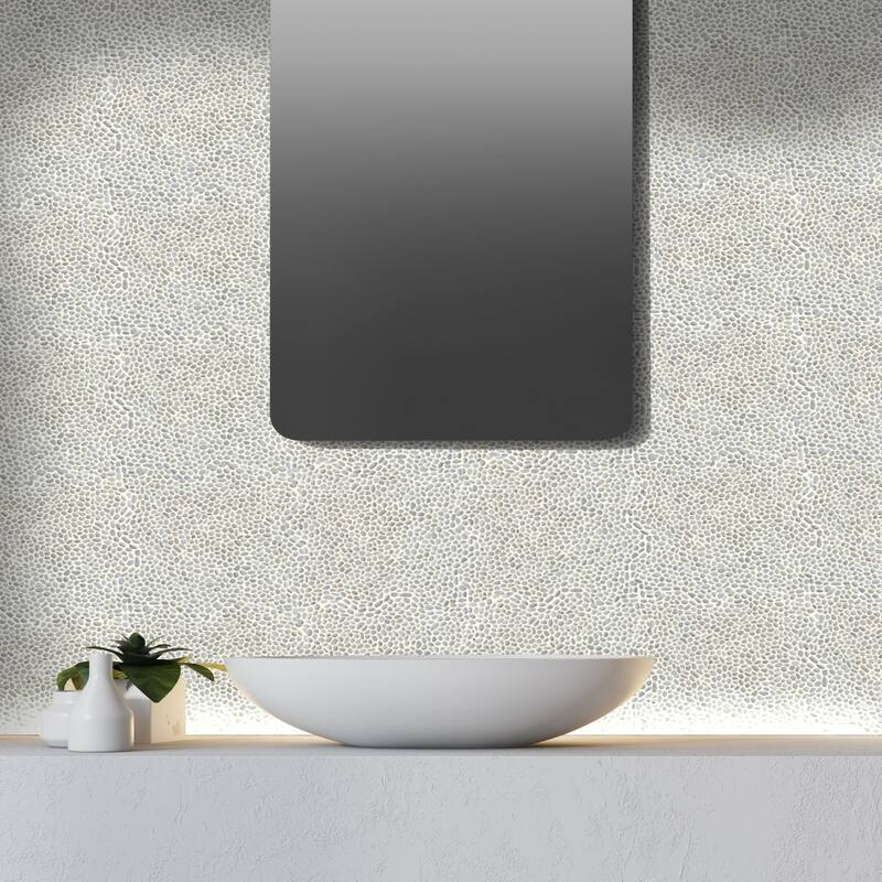 White Mini Pebble Mosaic Tumbled Stone Backsplash Tiles for Kitchen Walls, Shower Bathroom Floors 12" X 12" (11 Sqft per case)