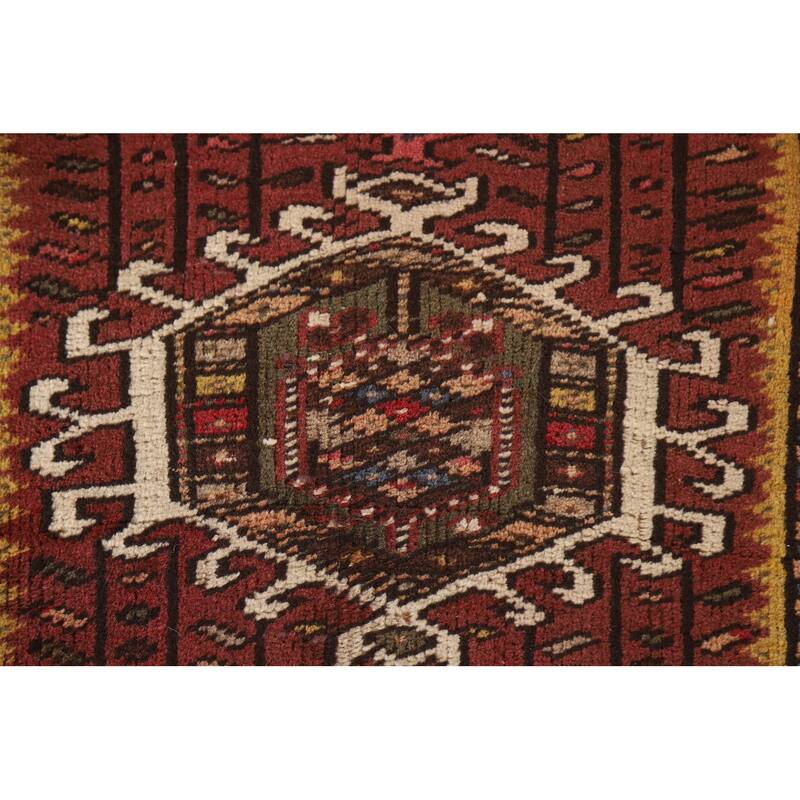 Red Gharajeh Persian Vintage Runner Rug Handmade Wool Carpet - 1'11"x 4'11"