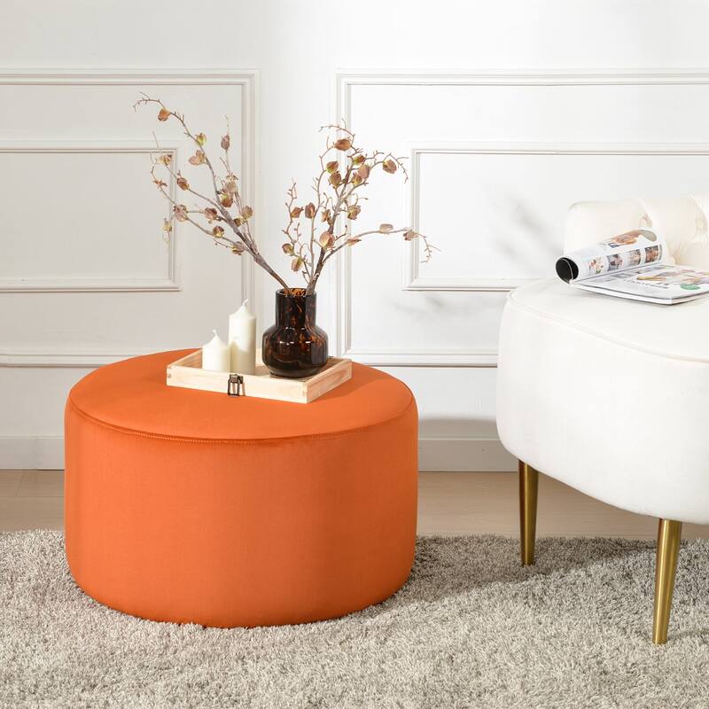 KINWELL Round Upholstered Pouf Ottoman Footrest