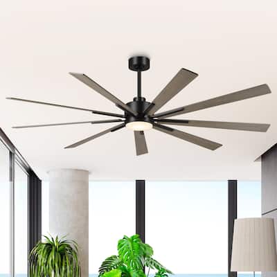 72" Farmhouse Black Integrated LED Windmill Ceiling Fan with Light and Remote