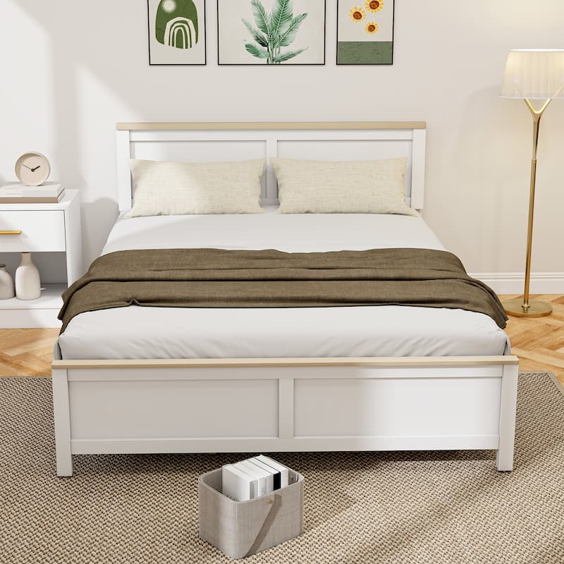 HOMCOM Queen Size Bed Frame with Headboard and Footboard, Queen Platform Bed Frame with Wooden Slats, Under-Bed Storage