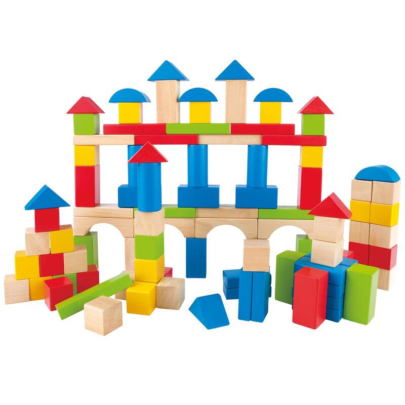 Hape: Build Up & Away Blocks - 100 pcs - Assorted Wooden Set, 1+