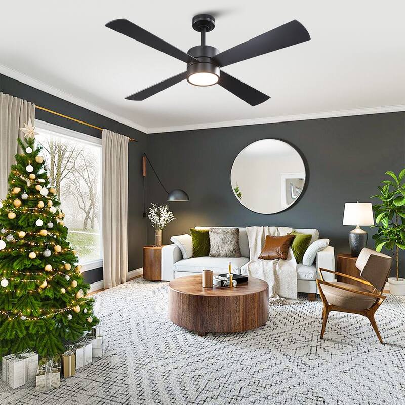 52" Black/ Distressed Brass Smart Dimmable RGB Ceiling Fan with Remote and App Control