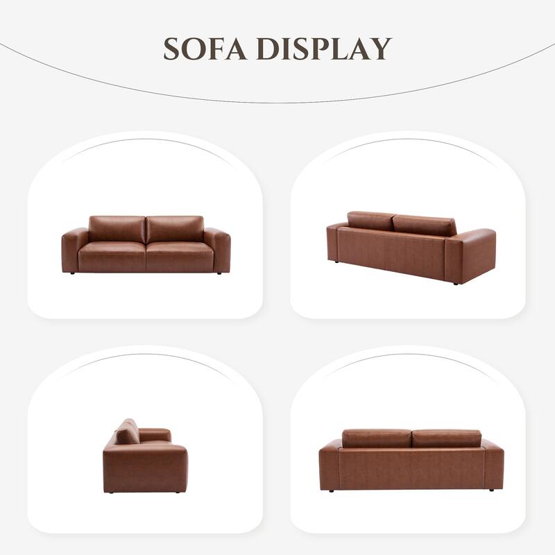 95" Oversized 3-Seater Sofa - Extra Deep Seats & Wide Arms, Down-Filled PU Leather Couch for Living Room, Apartment