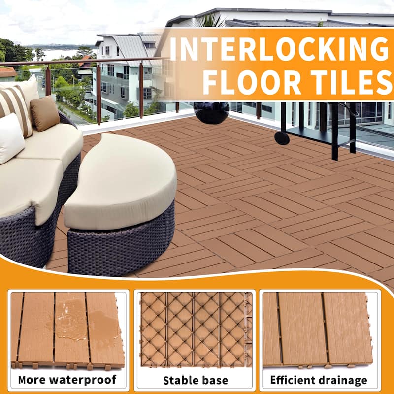 Plastic Interlocking Deck Tiles, 12.00"x12.00"(Pack of 44), Patio Flooring Outdoor Waterproof All Weather Use