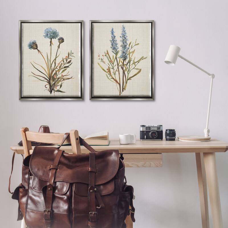 Stupell Natural Budding Blooms Framed Floater Canvas Wall Art Design By Carol Robinson (Set of 2)