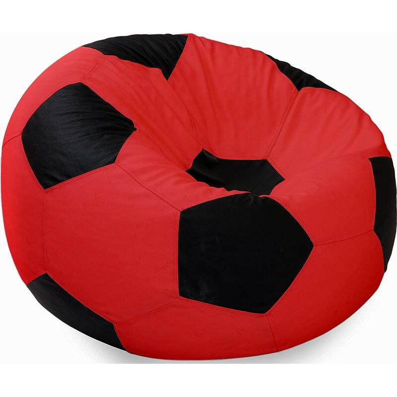 Leatherette Bean Bag Cover Without Filler, Ideal for Children and Teenagers by Ample Decor - RED-BLACK