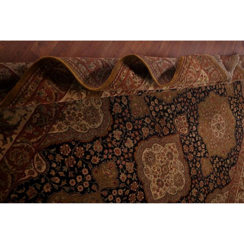 Black Floral Agra Oriental Area Rug Hand-Knotted Wool Carpet - 9'4" X 12'8"
