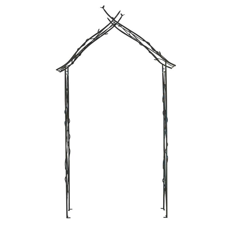 Metal Bird Indoor Outdoor Arched Garden Arbor with Sculpted Branches - Black - Roche River Decor