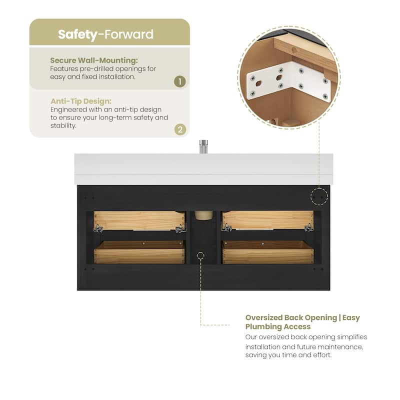 Barcelona Floating Bath Vanity with Quartz Stone Top without Mirror