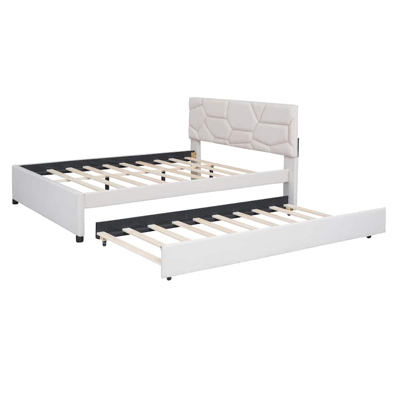 Linen Fabric Platform Bed with Trundle Bedroom