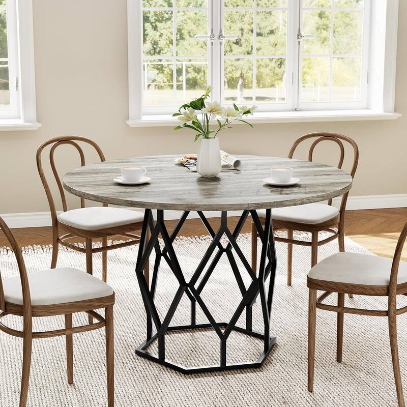 47 Inch Round Dining Table with Metal Base, for Dining Room