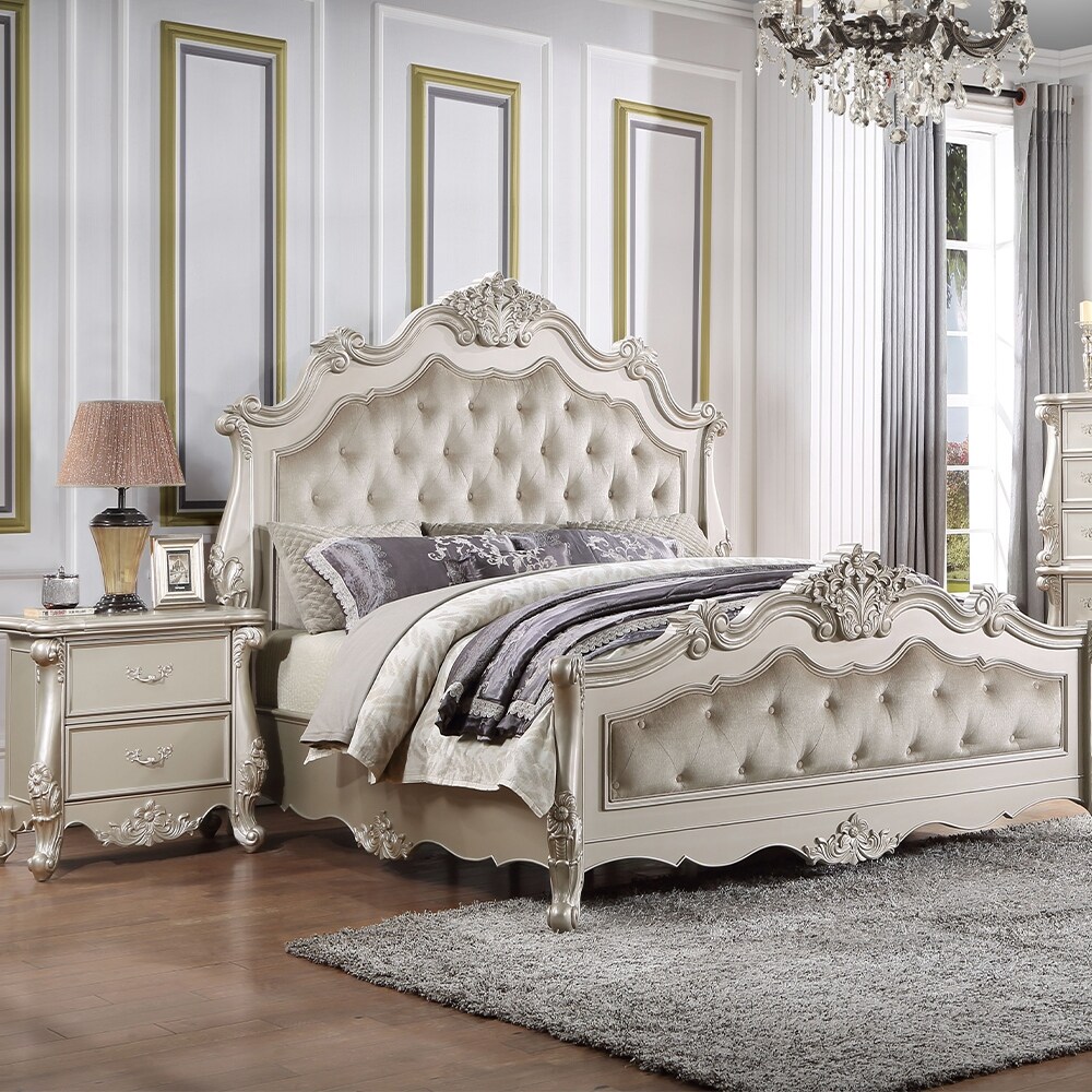 ACME Bently Queen Bed, Fabric & Champagne Finish - Bed Bath