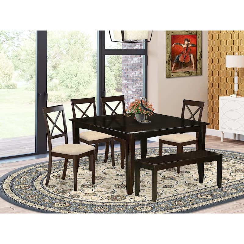 East West Furniture 7 Piece Dining Set Consist of a Square Dining Table and 6 Linen Fabric Chairs, Cappuccino(Pieces Option)