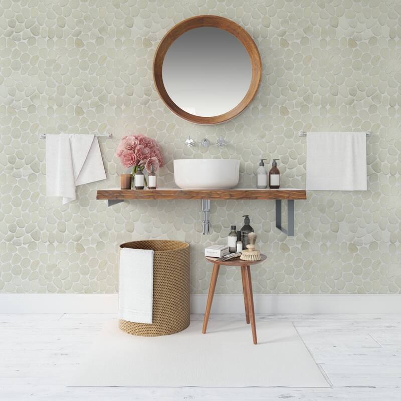 White Pebble Mosaic Tumbled Stone Backsplash Tiles for Kitchen Walls, Shower and Bathroom Floors 12" X 12" (5 Sqft per case)