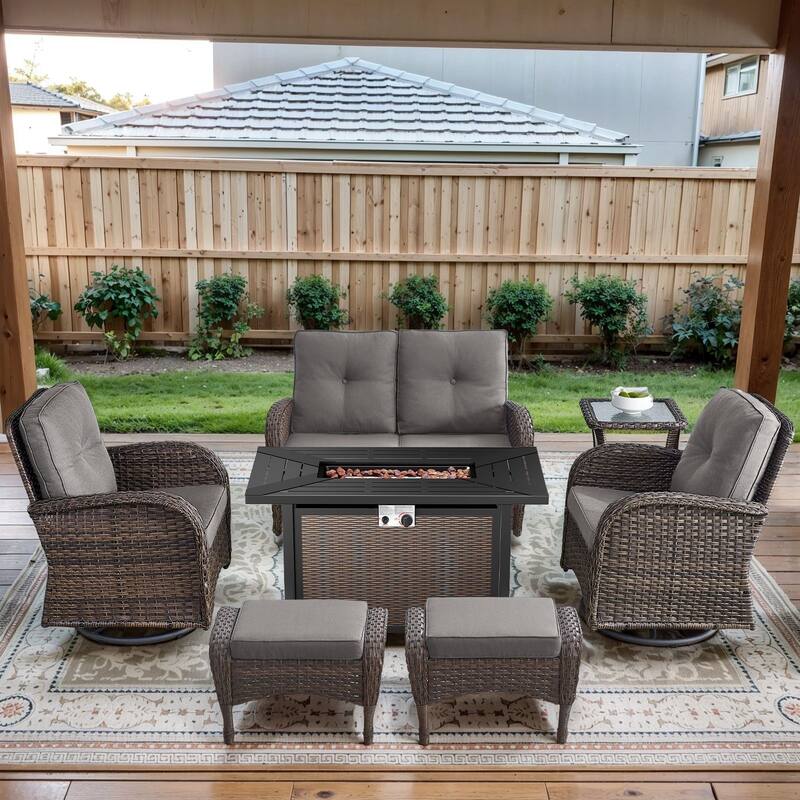 Gymojoy Outdoor Fire Pit Conversation Set, Loveseat Glider Sofa & Chairs - Patio Furniture Set