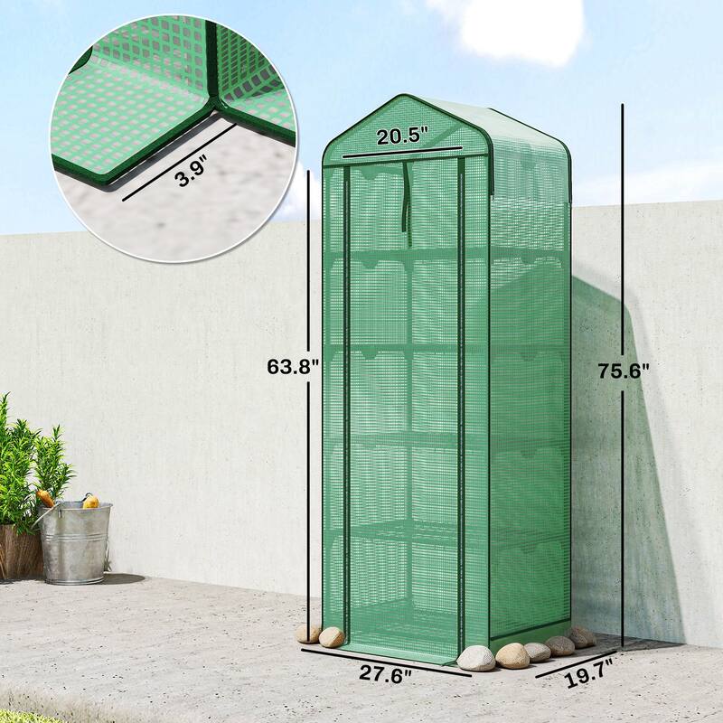 Outsunny 5 Tier Mini Greenhouse with Screen Roof, 27.6" x 19.7" x 75.6", Portable Small Greenhouse with High Strength PE Cover
