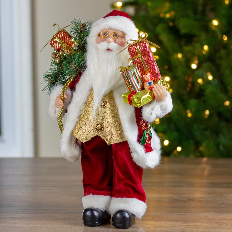 16" Red White Holly Berry Santa Claus Christmas Figure Gift Bag