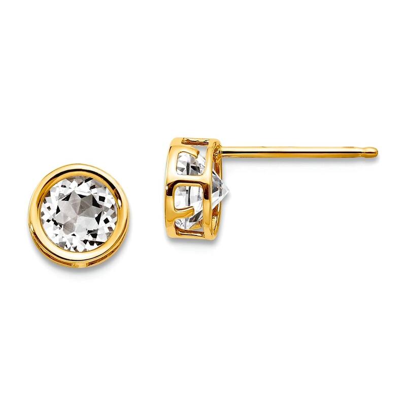 Curata 14k Yellow Gold Bezel 5mm Genuine Gemstone Birthstone Stud Earrings - White Zircon