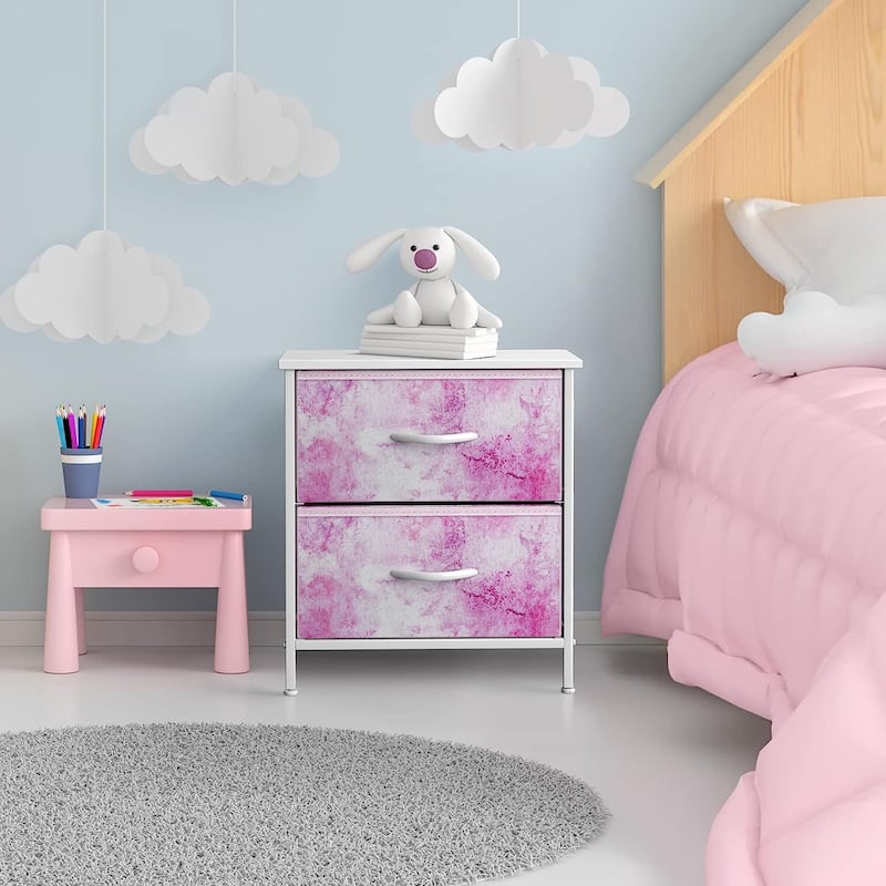 2 Drawer Bedside Nightstand End Table Bedroom Dresser, Pastel Colors