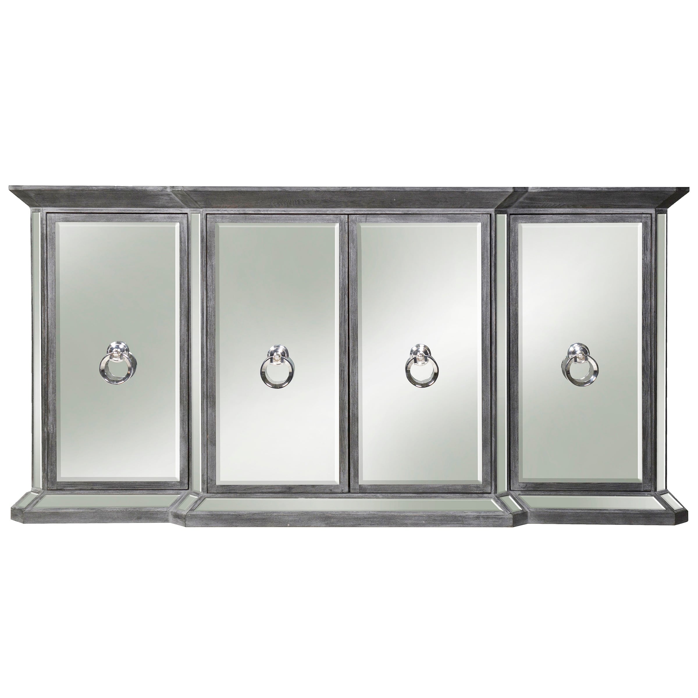 Harp & Finial Crestmont Distressed Dark Gray Sideboard with Plain Finish Beveled Mirror