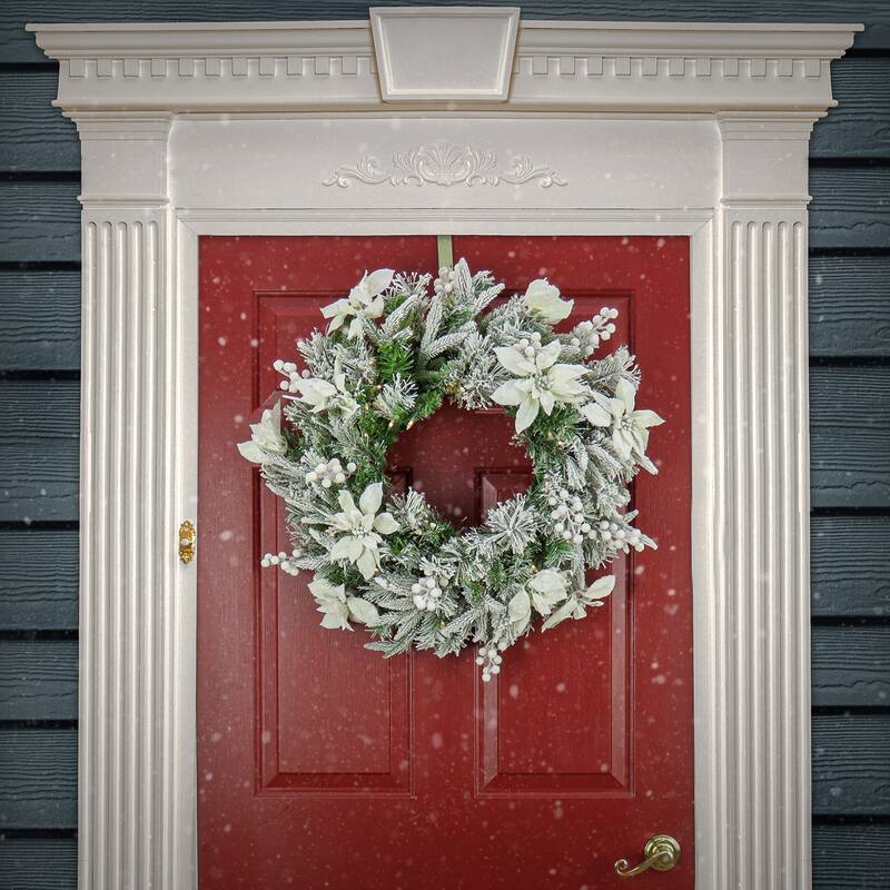 26" Frosted Colonial Wreath with LED Lights - Green - 26 in