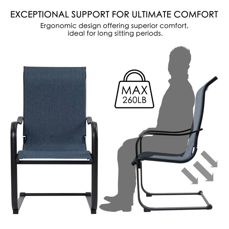 Kozyard 2Packs C-Spring Patio Chairs High Back Dining Chairs Breathable Textilene Fabric Sturdy Metal Frame