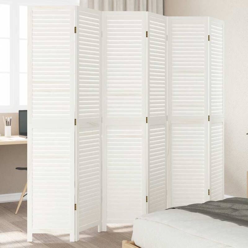 vidaXL Room Divider Privacy Screen Living Room White Solid Wood Paulownia - 15.7" x78.7"/ 6