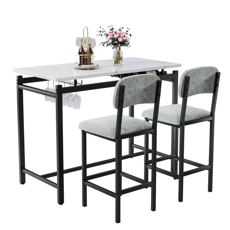 Modern 3-Piece Dining Set with Rectangular Table & 2 Upholstered Chairs