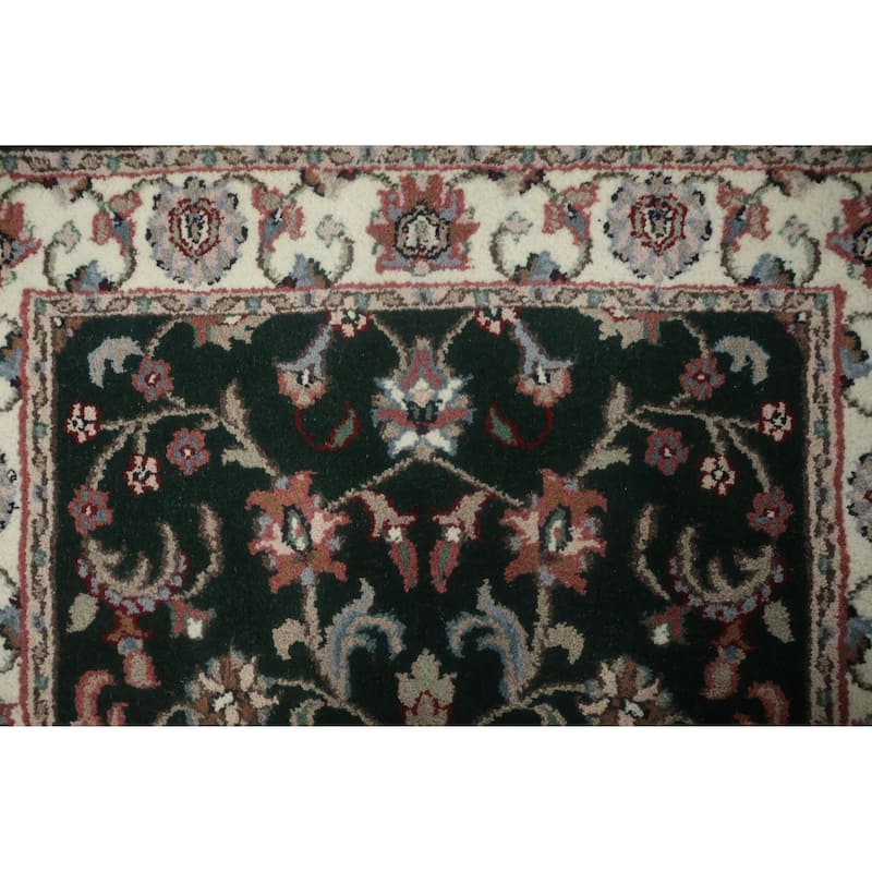 Hand Knotted Oriental 100% Wool Carpet Traditional All-Over Green Kashan Runner Rug - 8' 1'' X 2' 6''