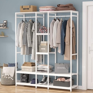 Free-standing Closet Organizer Garment Rack with Shelf and Hanging Bar ...